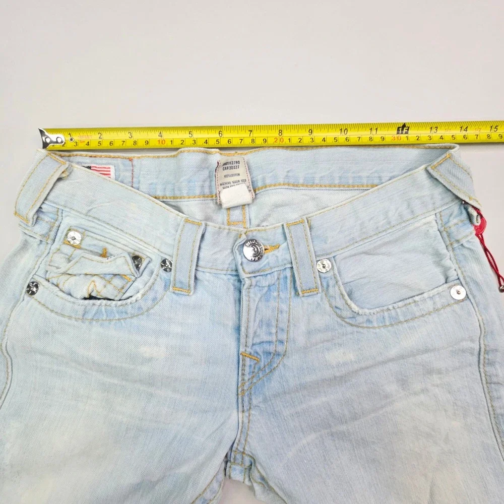 True Religion Ricky Super T Jeans Mens 24 Light Wash Blue Distressed Straight